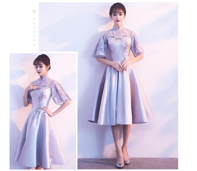 レースミディアムワンピース チャイナドレス 結婚式 ブライダル ミモレ丈ドレス コンサート 大きいサ