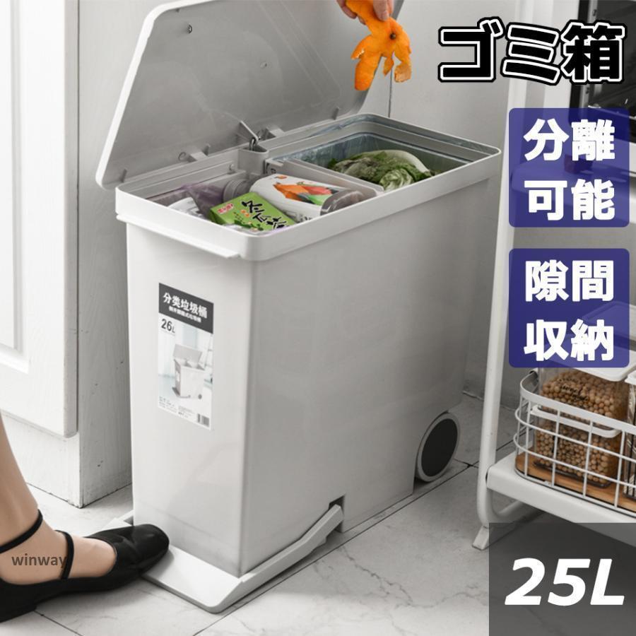 ゴミ箱 分別 おしゃれ キッチン エバン ペダル スリム 25リットル 隙間隠し 蓋付きシンプル ダストボックス 一人暮らし リビング 洗面所 オフィス