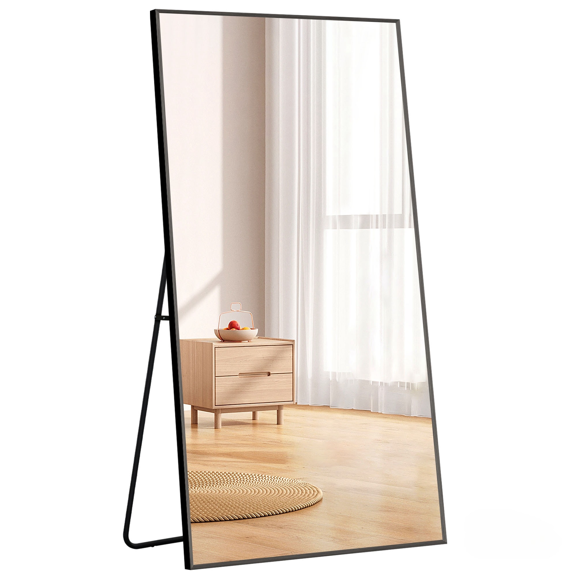 2023全身鏡 姿見鏡 スタンドミラー アルミ 直角 壁掛けミラー 立てかけ 姿見 鏡 ミラー おしゃれ 大型 飛散防止 150*80CM ブラック