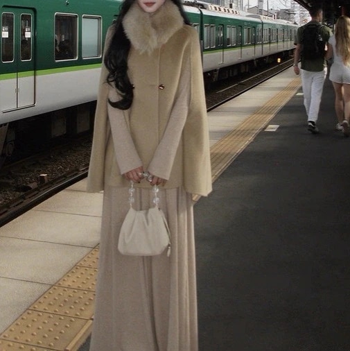 新色入荷ウール 両面ウールケープ ウールコート レディース 秋冬 ショート丈 ウールコート