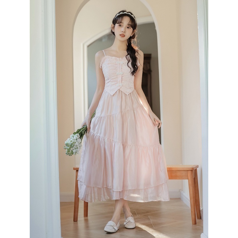 【急速出荷】送.料.無.料.ローズロングスカート光沢キャミソールワンピース