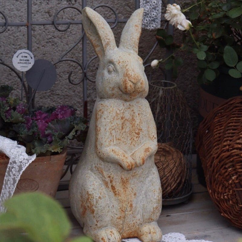 ガーデンオーナメント ヴィンテージ調 レトロ調 うさぎ 置物 オブジェ 動物 かわいい おしゃれ アンティーク ヨーロッパ 西欧 デザイン 手作り 雰囲気 ガーデニング 庭 デコレーション 屋外 玄関