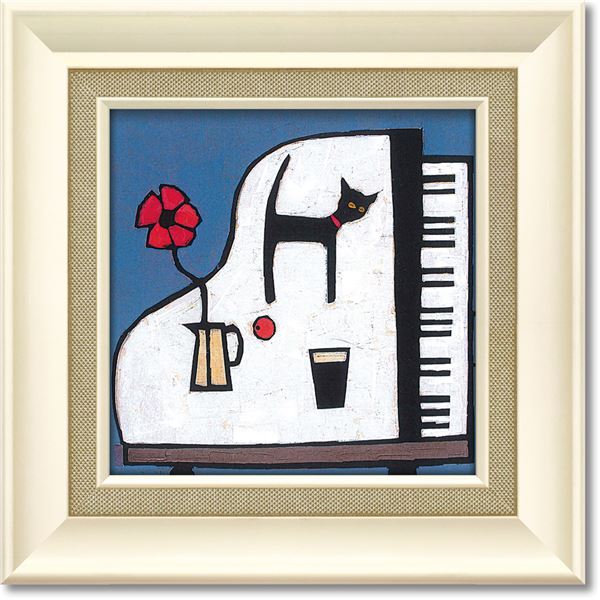 ユーパワー コリン/ラッフェル Gel加工 アートフレーム 「キャット オン ピアノ」