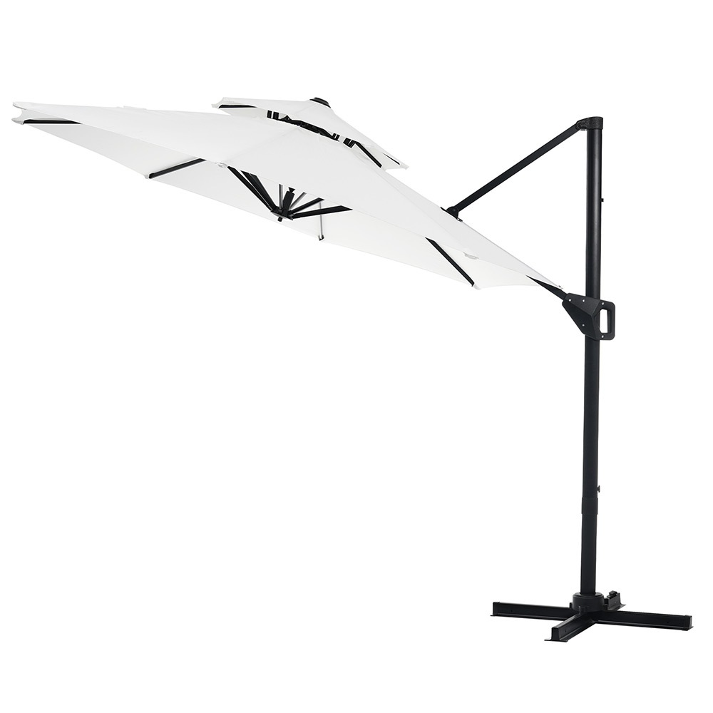 【ベージュ＋ベース付き】パラソル 直径300cm 30+UPF紫外線対策 角度調整 パラソルセット ベース パラソル ガーデンパラソル