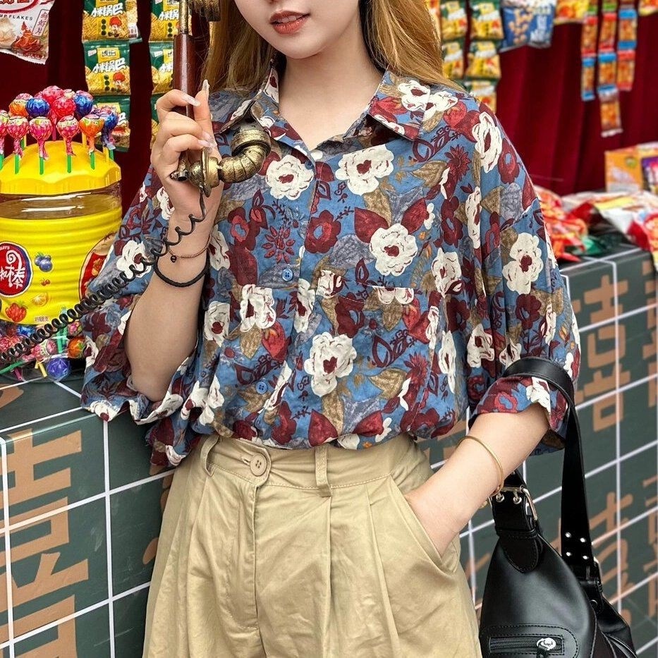 花柄 シャツ レディース 半袖 シャツ ゆったり レディース おしゃれ レトロ フレンチ 花柄 トップス251