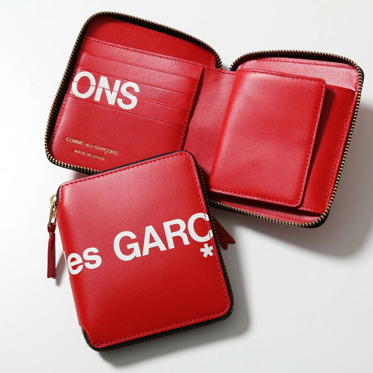 COMME des GARCONS コムデギャルソン SA2100HL HUGE LOGO レザー 二つ折り財布 ミディアム スモール財布 RED メンズ レディース