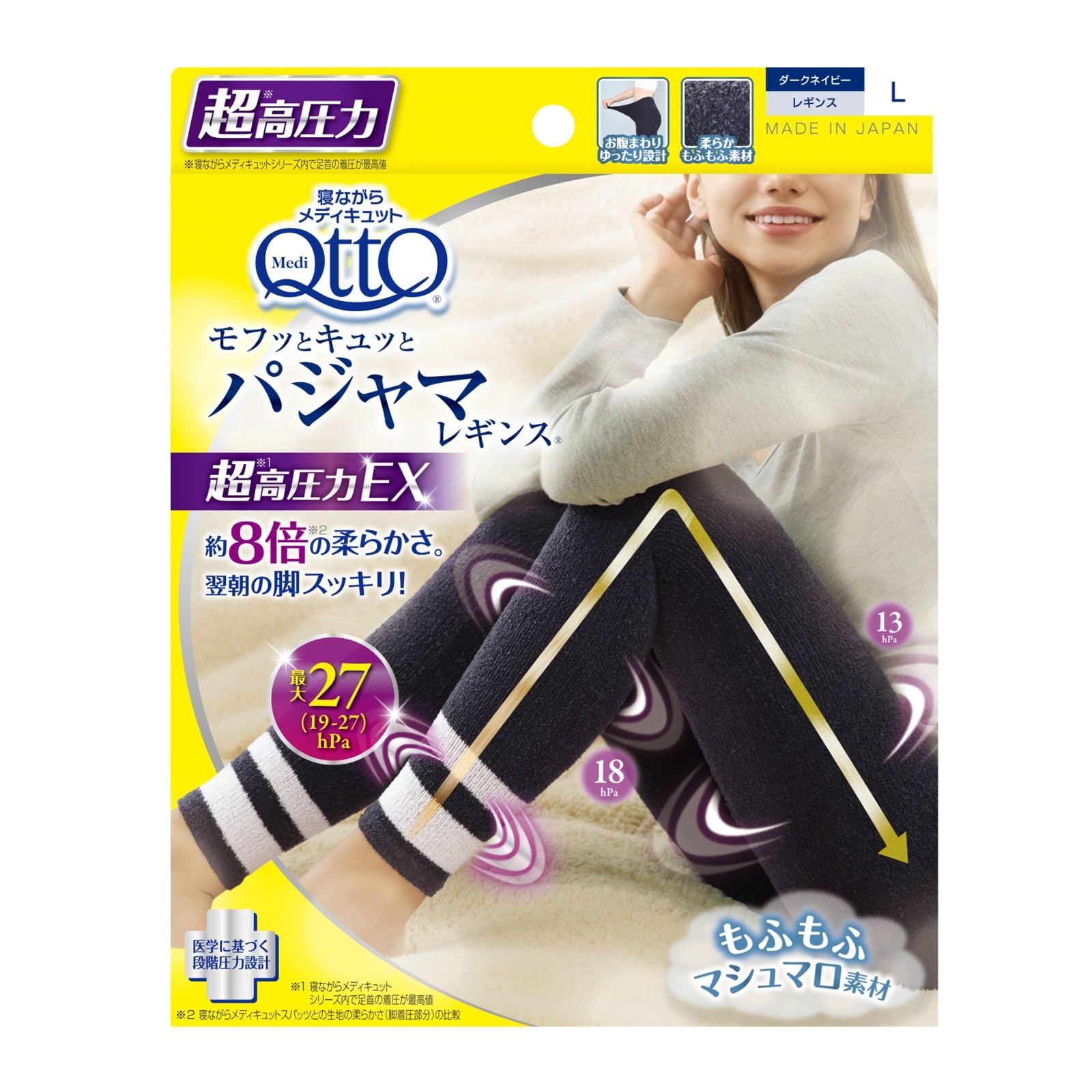 メディキュット 着圧 パジャマ レギンス モフっとキュッと パジャマレギンス ルームウェア EX 高圧力タイプ ダークネイビー L
