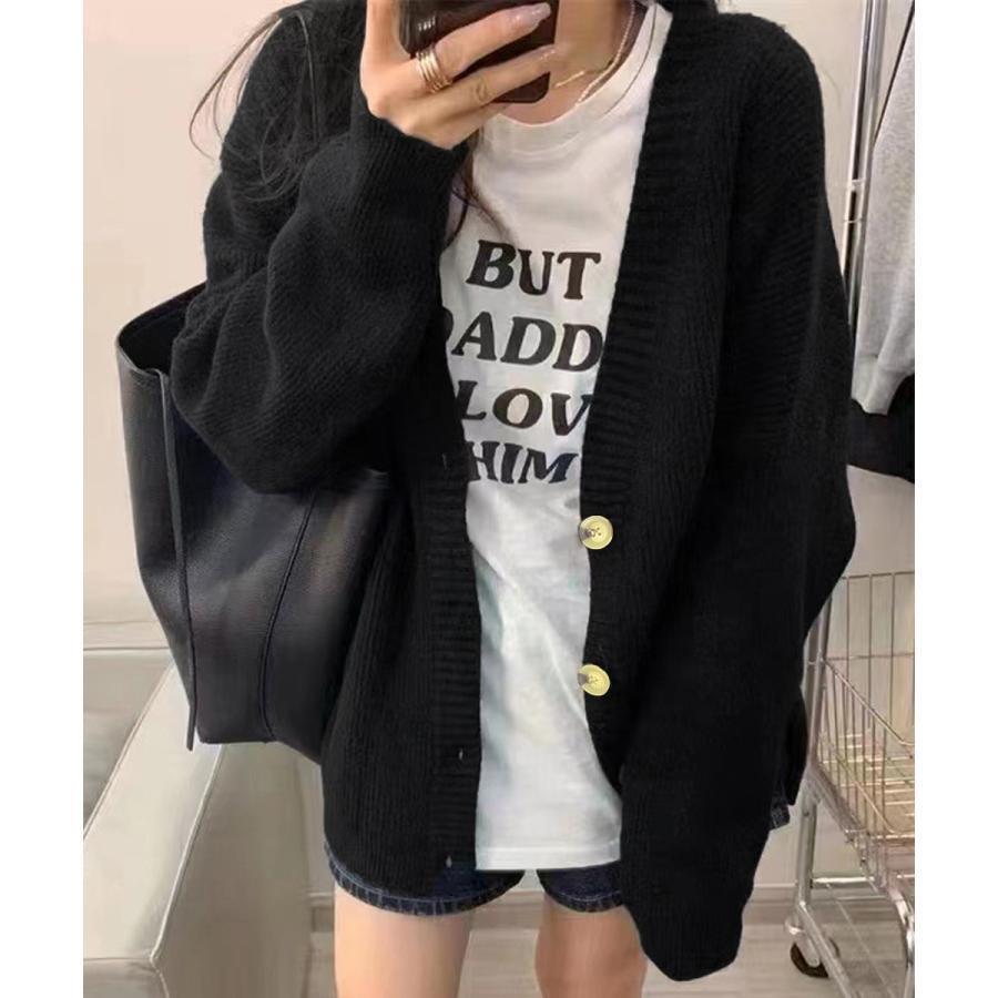 ニットカーディガン Vネック 中厚手秋冬