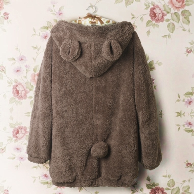 アウター コート ショート丈コート 長袖 前開き ファスナー くま耳 尻尾 ポケット もこもこ かわいい 大人可愛い きれいめ シンプル 上品 おしゃれ かっこいい カジュアル こなれ感 個性的