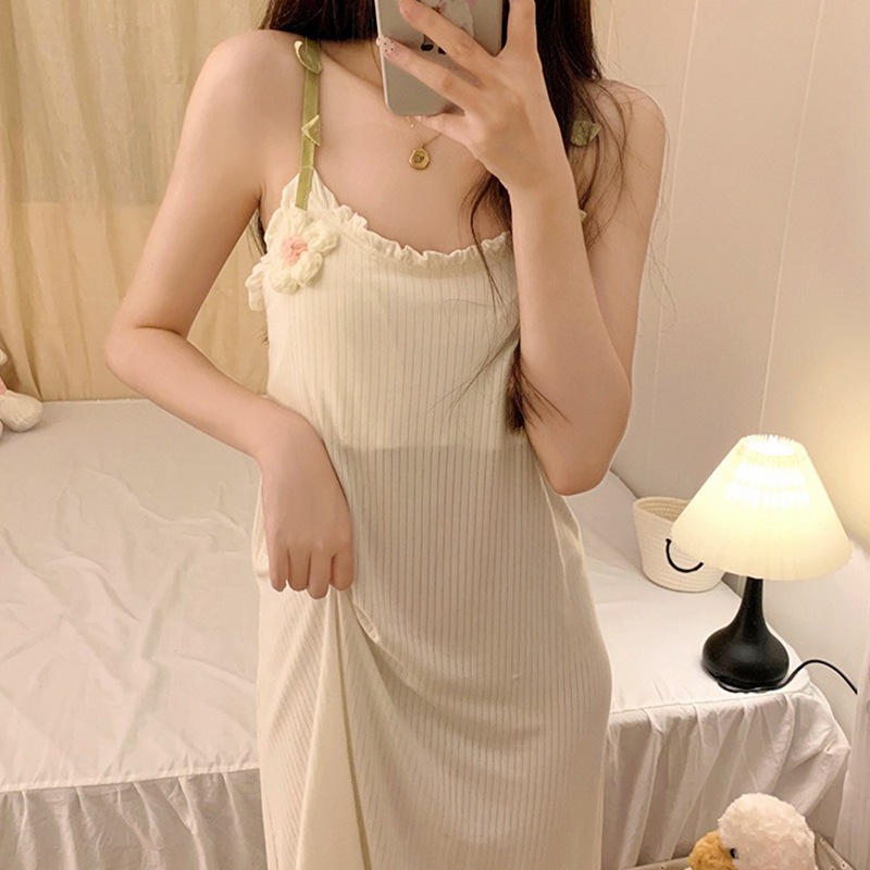 胸パッド付き女性用夏用ナイトガウンフォレストベージュホーム服夏用バンプ防止女性用パジャマ夏用