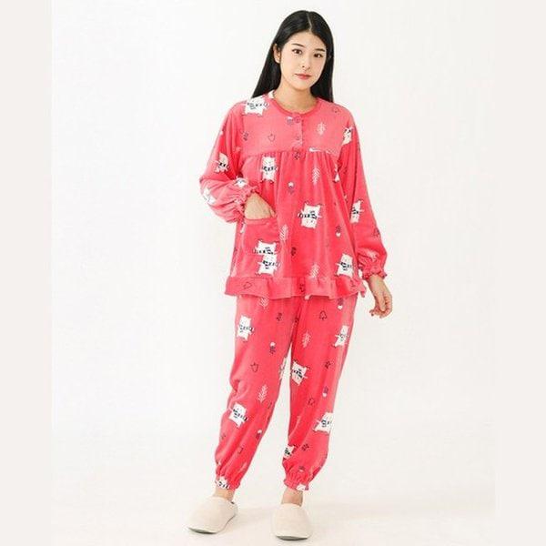 女性用睡眠パジャマセット シボリ起毛パジャマ 9分丈ホームウェア