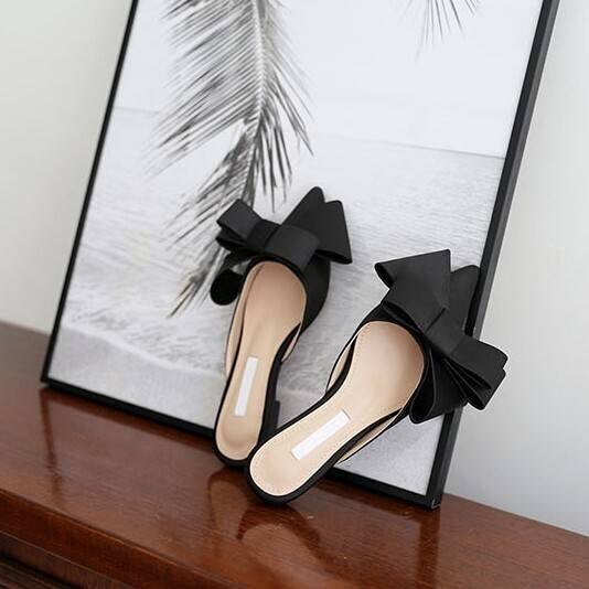 6color リボン サテン ミュール フラット サンダル ヒールなし ヒール1.5cm 1.5cm