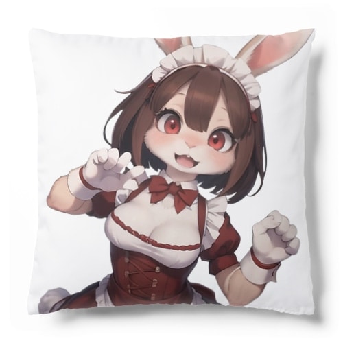 【文字入れ可能受注生産】ウサギの女の子　メイド　ケモナー　いっしょにあそぼ クッション