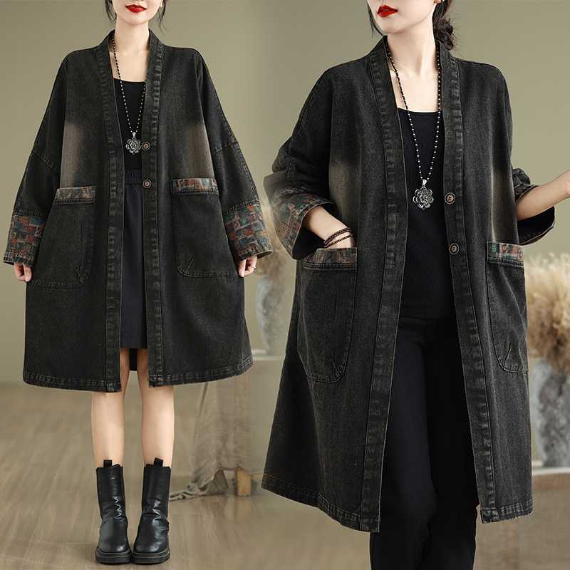 「ファットガール」 2024秋新品 デニムカーディガン トレンチコート 大きいサイズ 体型カバー デニムジャケット ポケット レディース アウター デニムコート メガ割30%制限