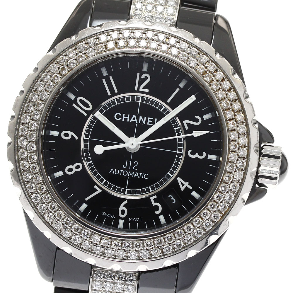 シャネル CHANEL H1339 J12 黒セラミック デイト ダイヤベゼル 自動巻き メンズ 保証書付き_876131【中古】