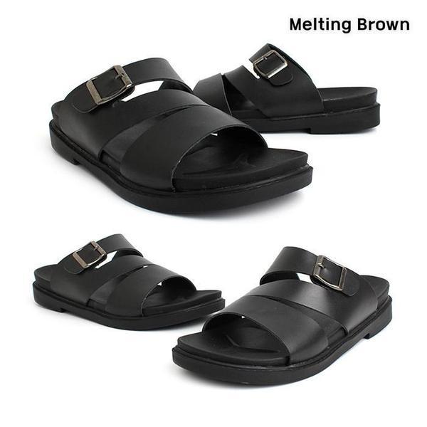 男性牛革クッションバックル スリッパ オフィスシューズ