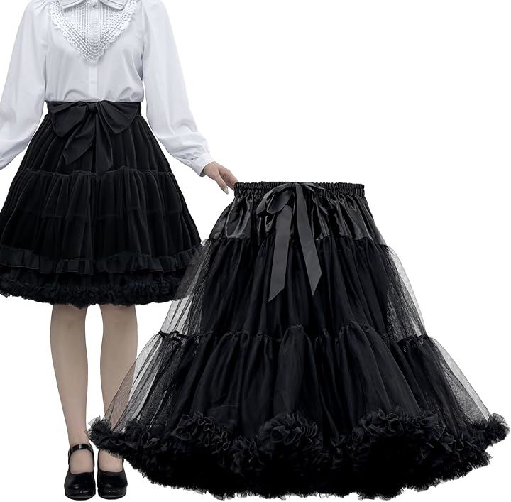 少し長めのふんわりロングパニエパニエ 55cm丈 黒 チュールスカート チュチュスカート やわらかソフトチュール ペチコート コスプレ コスチューム(ブラック, Free Size) 4,752円