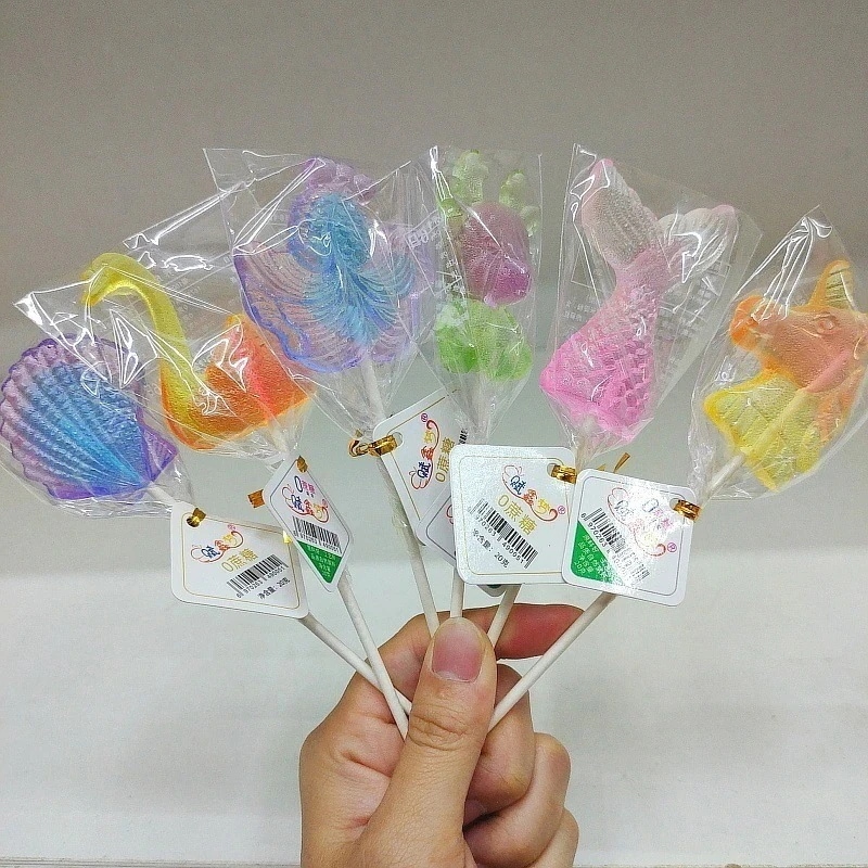 メガ割きらびやかな無糖ロリポップ シェル フィッシュテール コンチ ベア型 24 個入 オーシャン クリスタル キャンディー469685