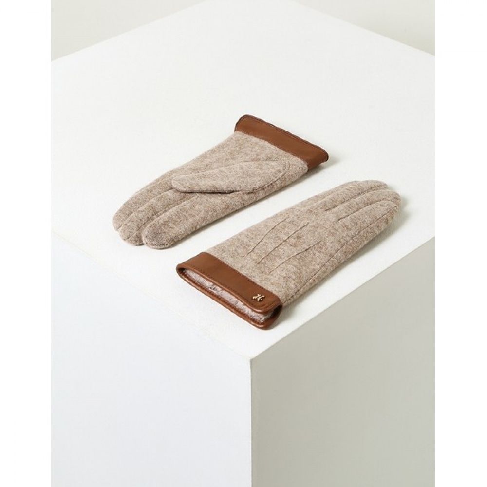 (ヘッジズレディース) 24FW レザーカラーウールグローブベージュ HSGV4D902I2