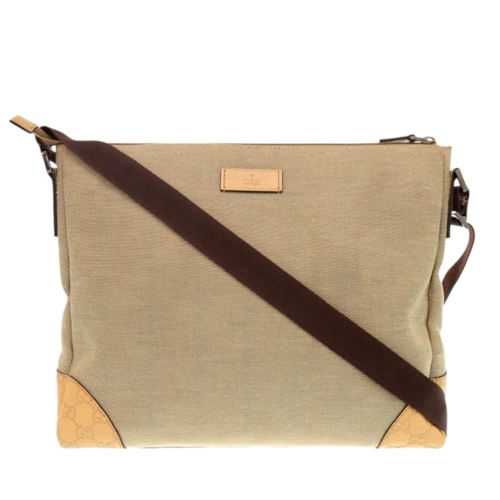 美品 257301 ショルダーバッグ キャンバス/グッチシマレザー ベージュ 1206【中古】 レディース