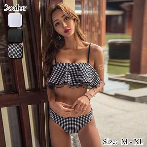 【グラシア】 水着 フリル レディース ビーチウェア スイムウェア 流行 海 プール 魅力的なフォルム もっちりパッド チュール ドット パッド フリル シームレス 色香 レースアップ レース 魅力的