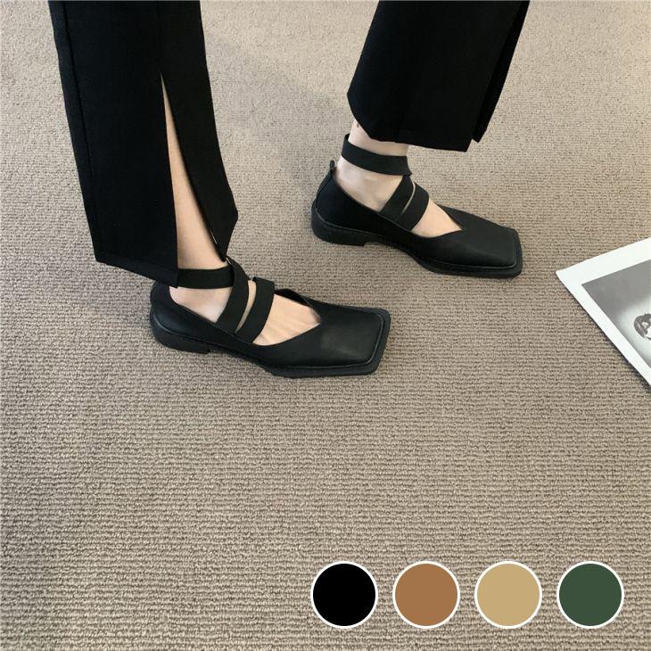 【韓国ins大人気】ぺたんこ 靴 シューズ PU フラットシューズ スクエアトゥ パンプス 韓国ファッション【k3-tzf809】【予約販売：15-20日】60込