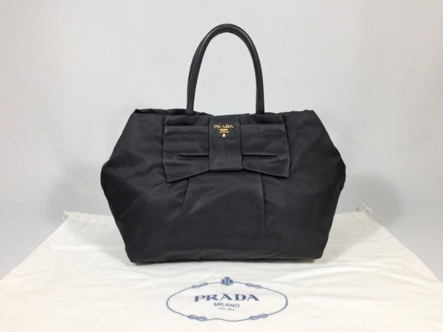 ハンドバッグ ナイロン ブラック 黒 リボン 中古品