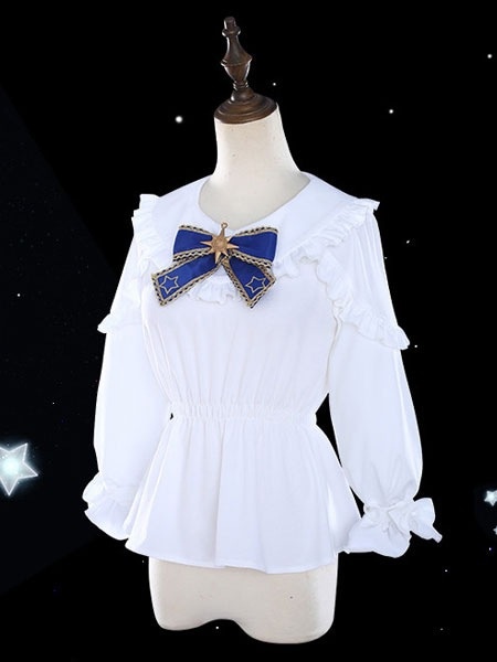 【短納期】ホワイトロリータブラウス長袖フリルロリータトップ