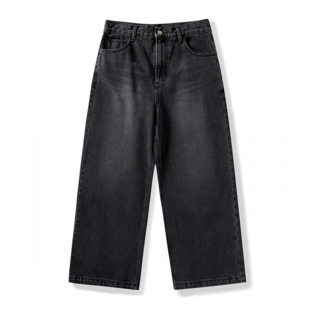 フルークウォッシュワイドデニムパンツブラック FDP104