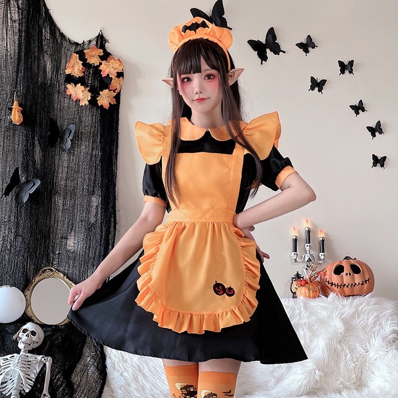 ハロウィン 大人用 コスチューム かぼちゃスカート ロリータ ロリータドレス メイド服 コスプレ パフォーマンス衣装 メイド服