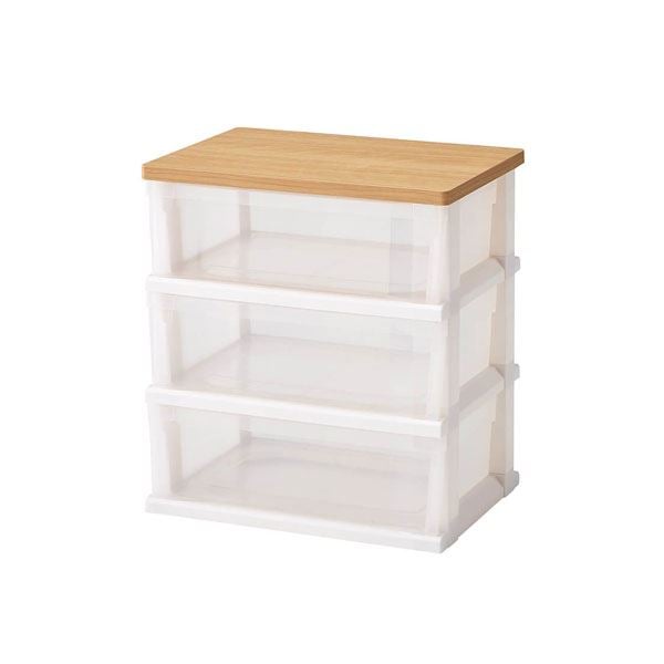 収納ケース 収納ボックス 約幅55cm 3段 メープル 木製 天板 移動便利 ストッカー 550 工具不要 組立式 リビング ダイニング