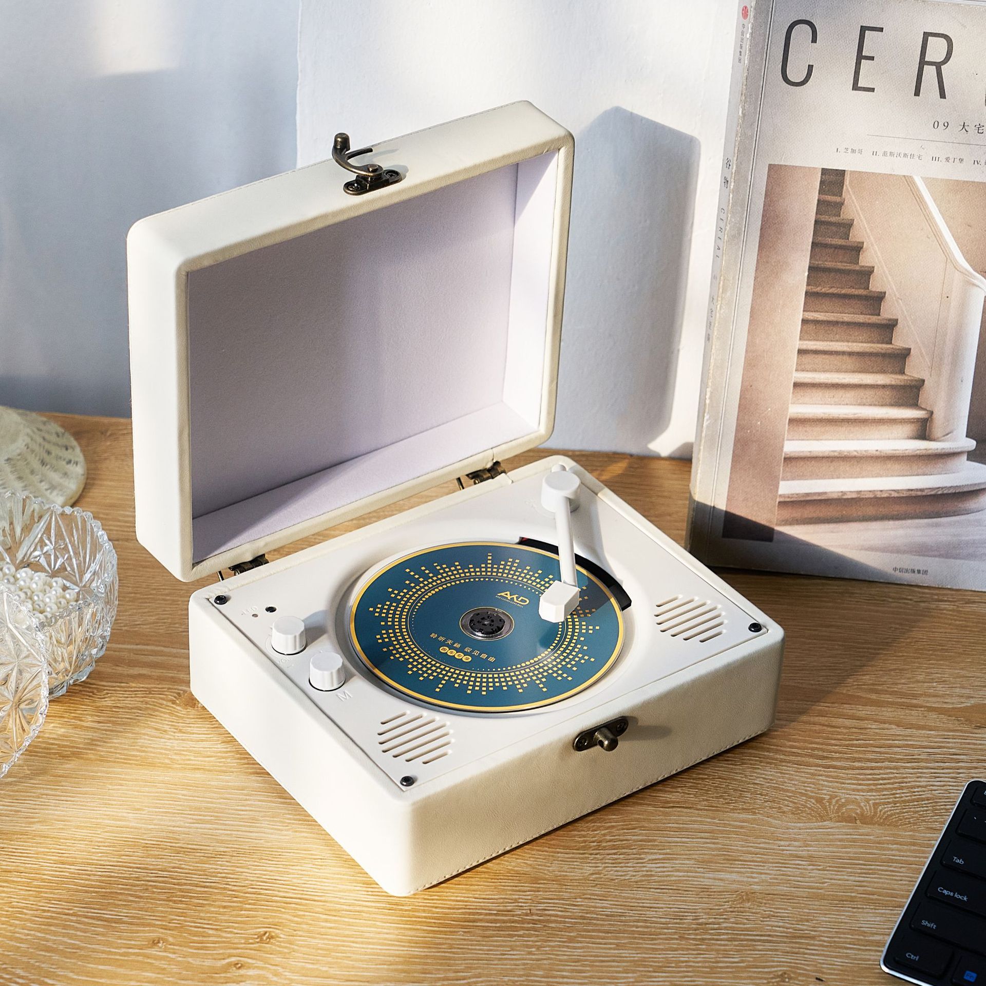 スピーカー cdプレーヤー 販売充電式ポータブルデスクトップ Bluetooth スピーカー誕生日ギフトレトロアルバムプレーヤーレトロ Cd プレーヤー