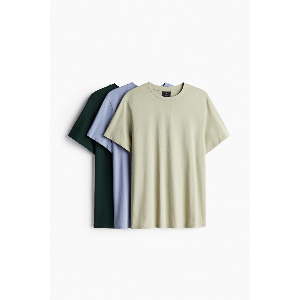 H&M 3ピースレギュラーフィット Tシャツセットベージュ/ブルー/グリーン