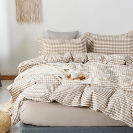 布団カバー 4点セット シングル セミダブル ベッドスカート ベッドカバー フリル付き チェック かわいい おしゃれ 北欧 姫系 丸洗いOK 森系