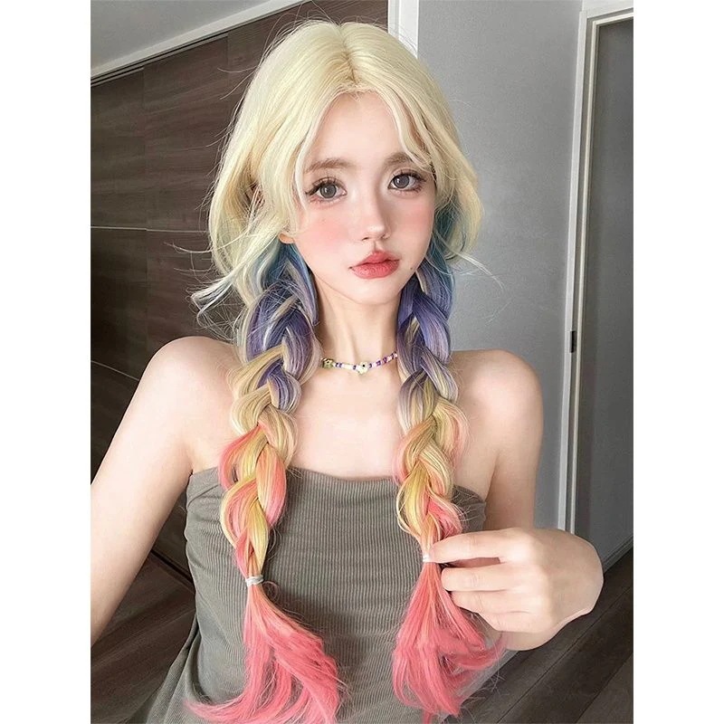 ウィッグ 女性ロングヘアーロリータ「ファンタジー契約」カラーグラデーション巻き毛ヘッドギア1