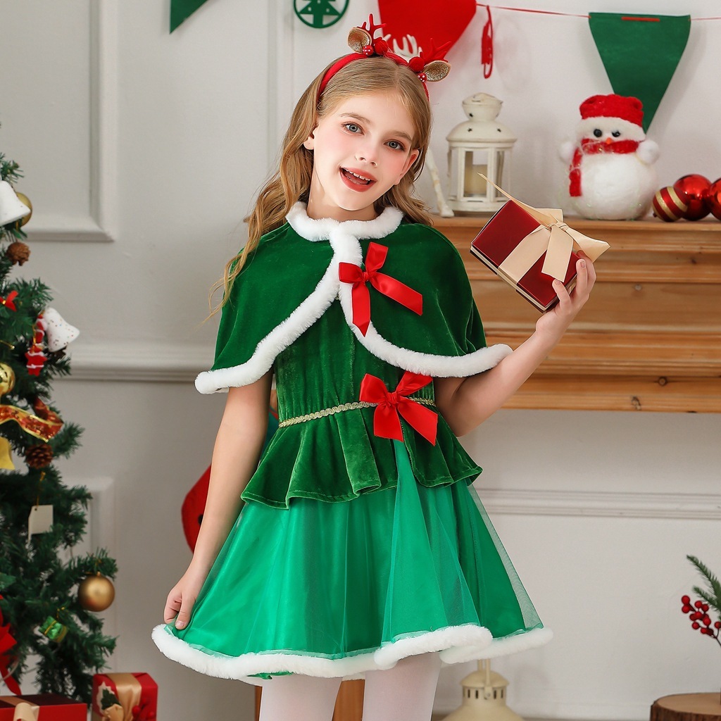クリスマスコスチューム 子供用ケープ ショール サンタクロース クリスマスパーティードレス スカート クリスマスツリー 女の子ドレス