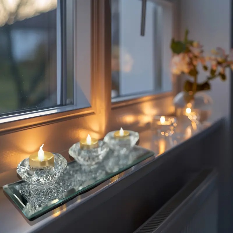 ガラスキャンドルホルダー 3本設置可能 クリスタル調 ダイヤモンド調 ラグジュアリー シンプル かわいい おしゃれ インテリア リビング 窓辺 デスク パーティ