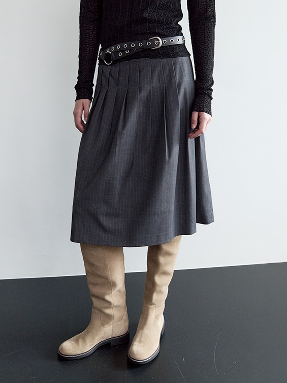 STRIPE PLEATS SKIRT GRAY