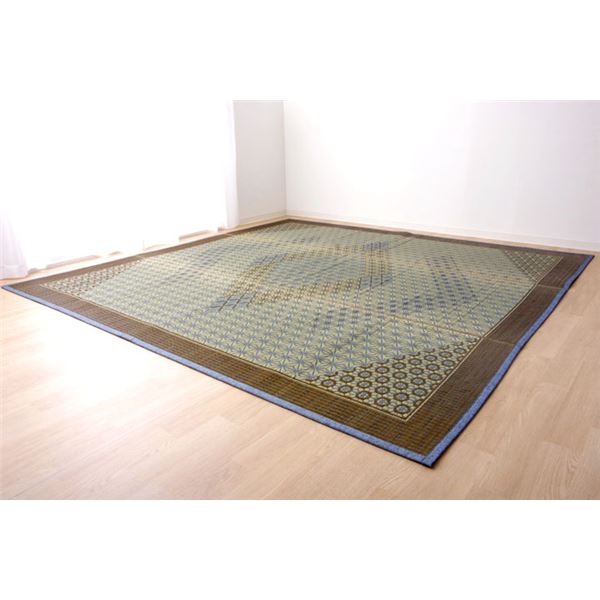 い草 ラグマット/花ござ (約1畳 長方形 グレー 約95×150cm) 裏：不織布 防滑 抗菌 防臭 消臭 調湿 日本製 (リビング)