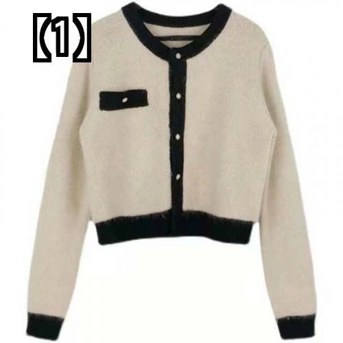 レディース シンプル ニット カーディガン 秋冬 レトロ パールボタン ラウンドネック セーター ジャケット 婦人服 フォーマル