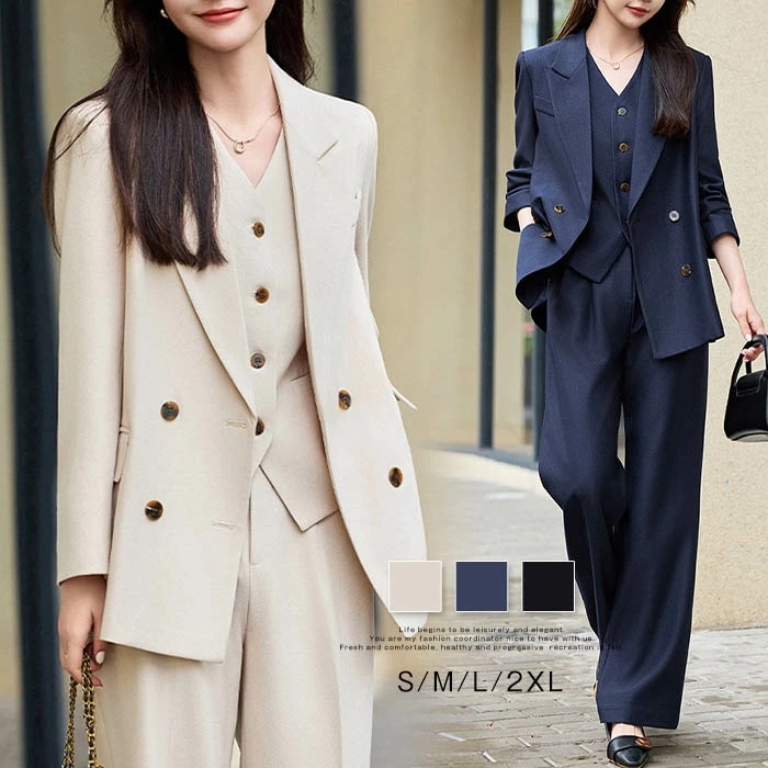 スーツ レディース セットアップ 洗える パンツスーツ Vネック 長袖 ロング丈 ビジネス リクルート オールシーズン 春 夏 秋 冬 大きいサイズ 上品 入学式 ジャケット ワイドパンツ 2点セット