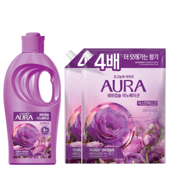 アウラ 生花カプセル 柔軟剤 ジャスミンムスク 1L + 1.7L x 2個(贈呈品なくなり次第贈呈終了)