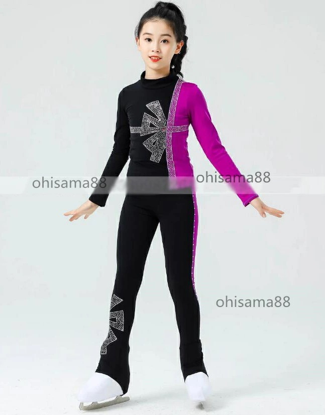 新作追加フィギュアスケート衣装 女の子 大人 アイスフィギュアスケート ストレッチ アイスダンス スケートウエア キッズ アイススケート 2点セット 上着 ズボン 美しい 練習着 スケート 競技 ステ