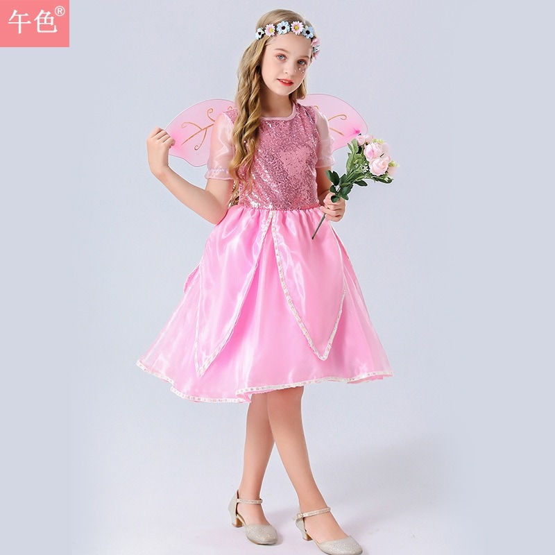 ハロウィンコスチューム 女の子 こどもの日 ステージパフォーマンス衣装 妖精 エルフ プリンセスドレス ドレス 女の子 ピンク