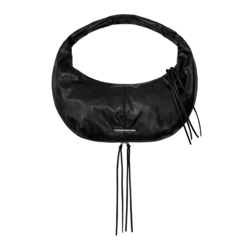 TREEMINGBIRD Zipper Finishing Leather Hobo Bag Black T