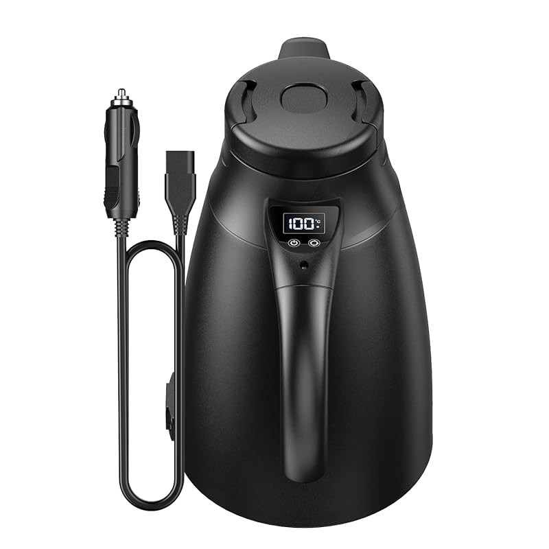 即納：「1.2L大容量&DC12V/24V」 MACOLAUDER カー電気ケトル 55℃～100℃温度調節 湯沸提示音 車載用調理器具 車用湯沸かし器 車載電気ポット デジタルディスプレイ 304ス