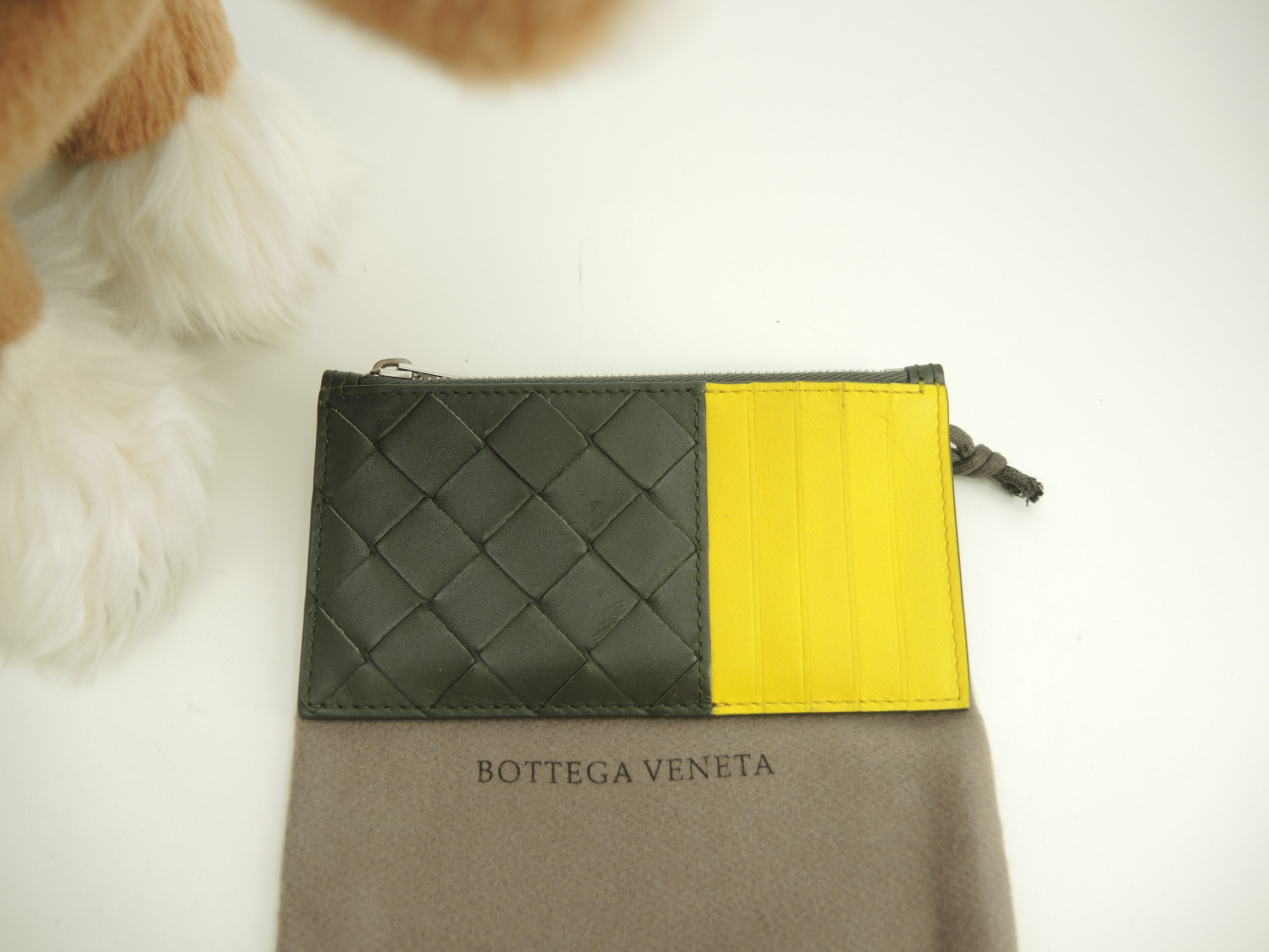 フラグメントケース 中イントレ レザー緑黄 小銭入 コインケース@P0163509B