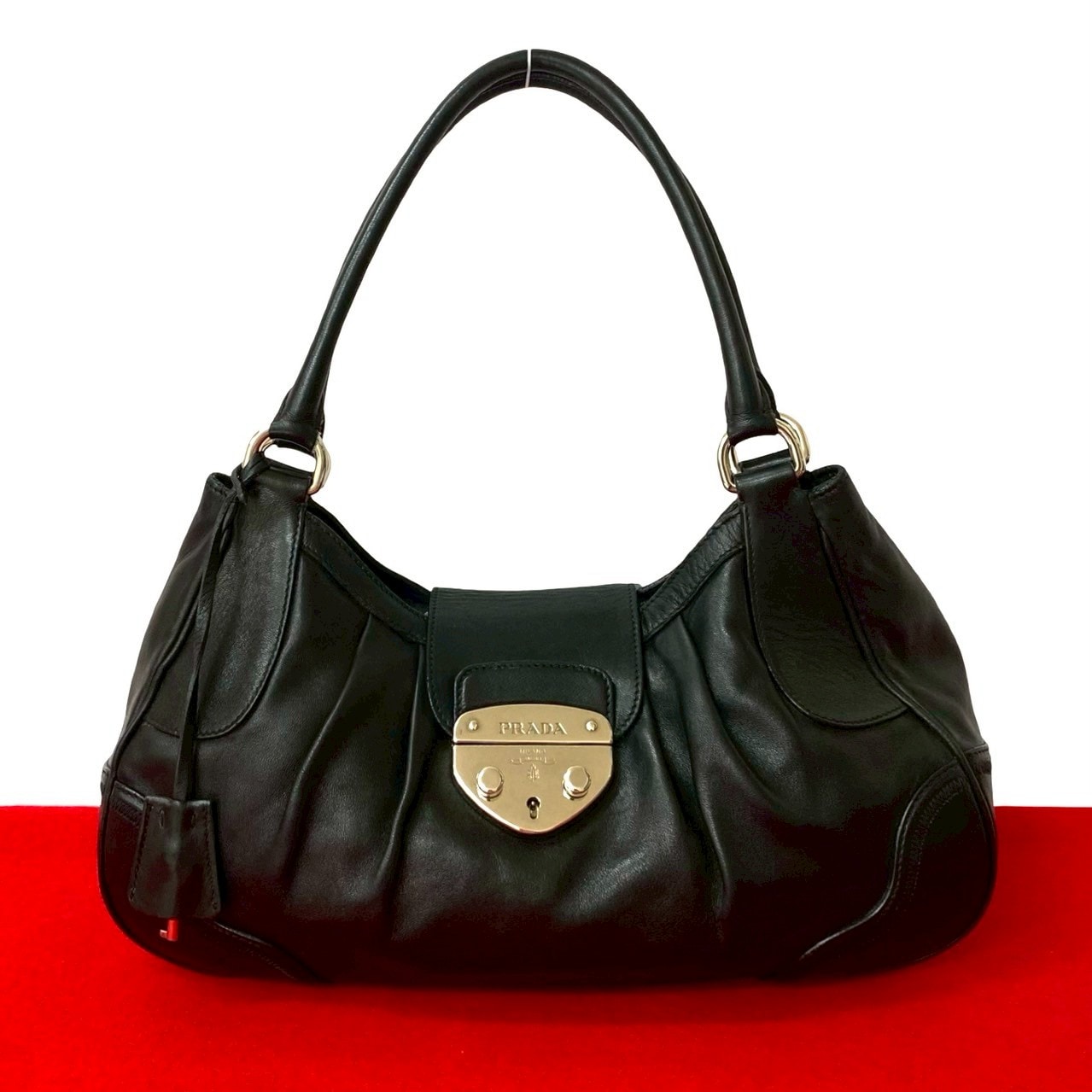 ロゴ 金具ハンドバッグ ナイロン ブラック b90-1