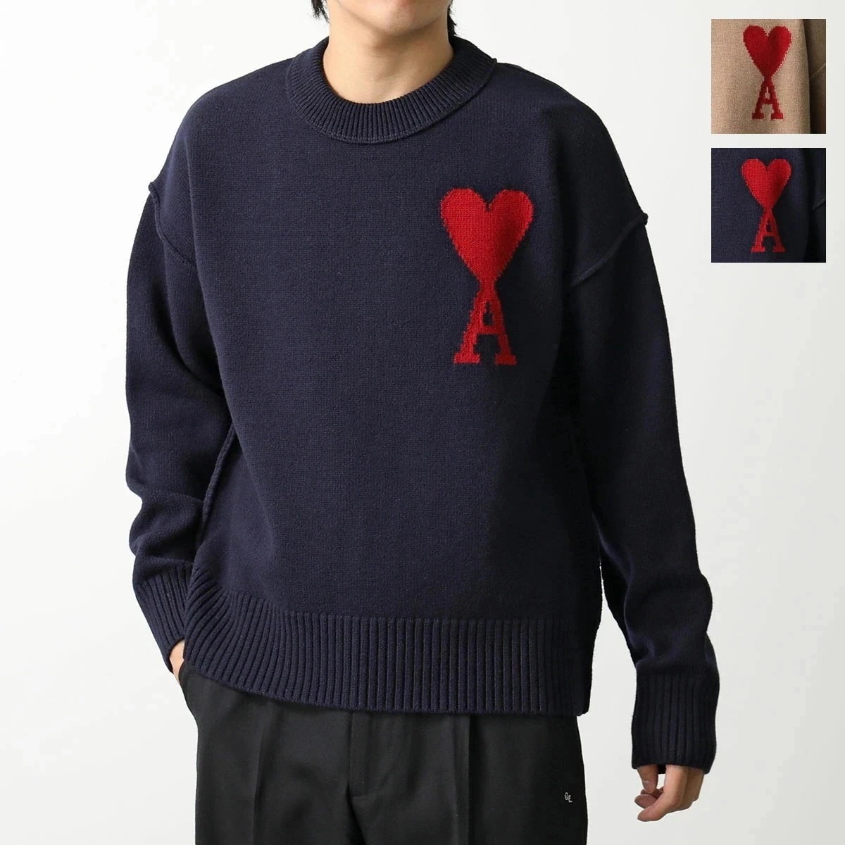 ami paris アミパリス セーター RED ADC SWEATER UKS006 018 メンズ ニット ウール 長袖 クルーネック ハートロゴ カラー2