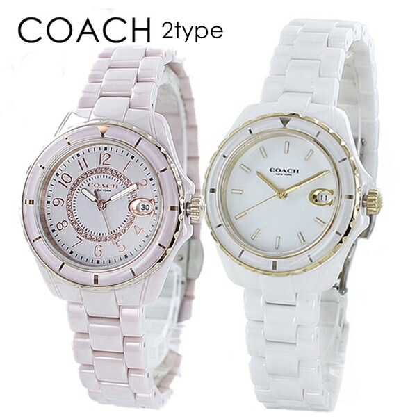 コーチ 時計 女性用 可愛い レディース腕時計 実用的 カレンダーつき オシャレ 彼女 大学生 社会人 誕生日プレストン セラミック ブレスウォッチ こーち 選べるカラー ピンク ホワイト ポイント消
